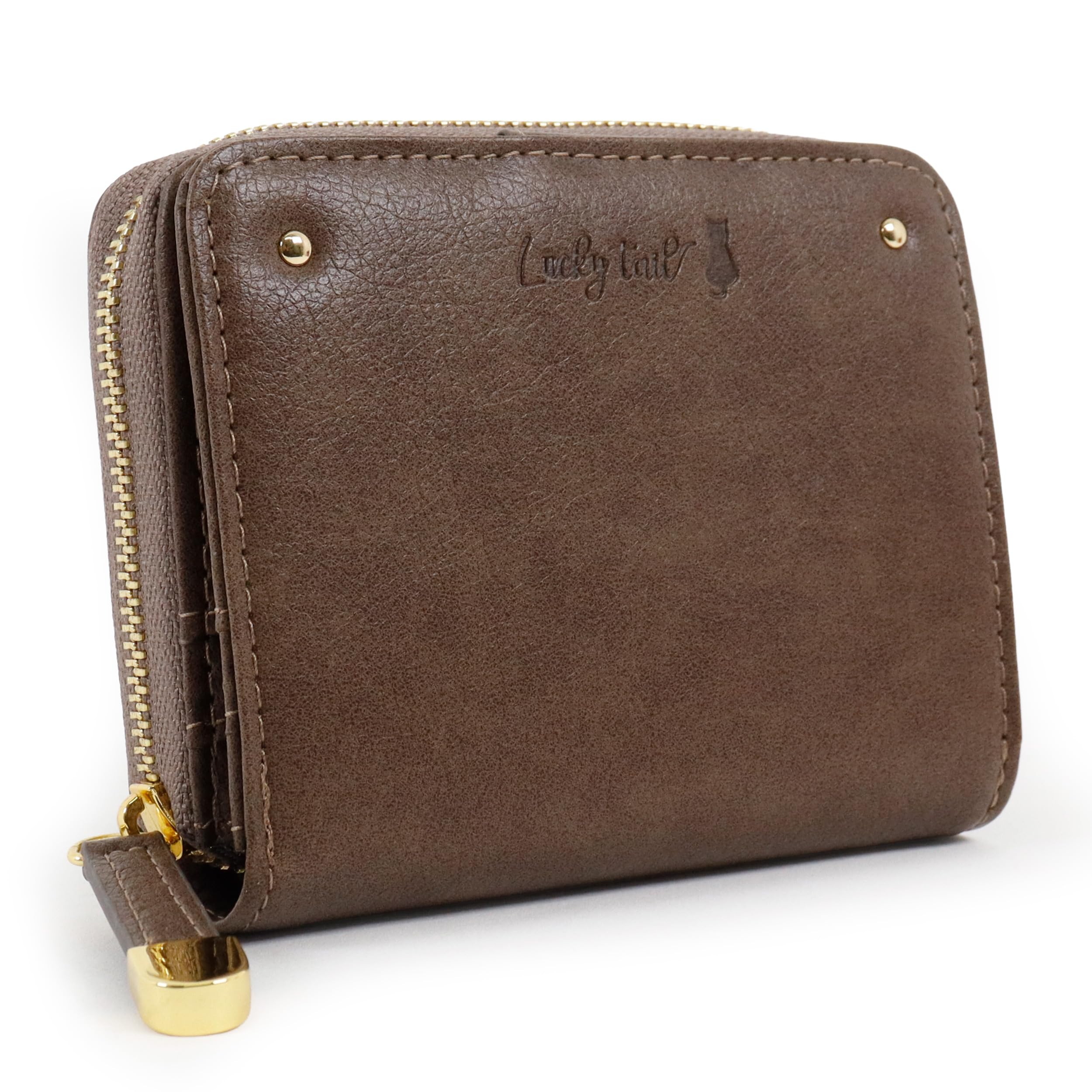 

Lucky Tail Bifold Wallet with Round Simple Cat Natural Gray Women s Zipper, Design,