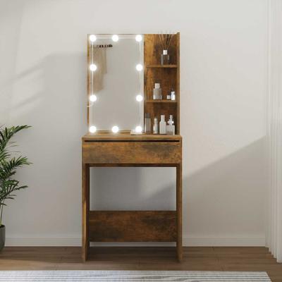 Vidaxl Dressing Table With LED, Smoked Oak, 60X40X140 Cm