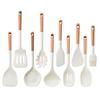 Heat-Resistant Silicone Kitchenware Set: Spatula, Soup Ladle, Slotted Spoon, Rice Spoon, Frying Pan Scraper, Oil Brush, and Flour Grabber.