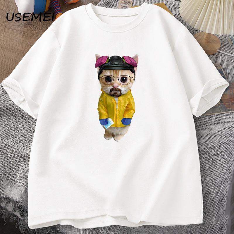 Walter White Kitty Walter White Heisenberg Tričko Kočka Muži Bavlna Krátký Rukáv Tričko Vtipné Tričko Muž Bavlna Pánské Topy