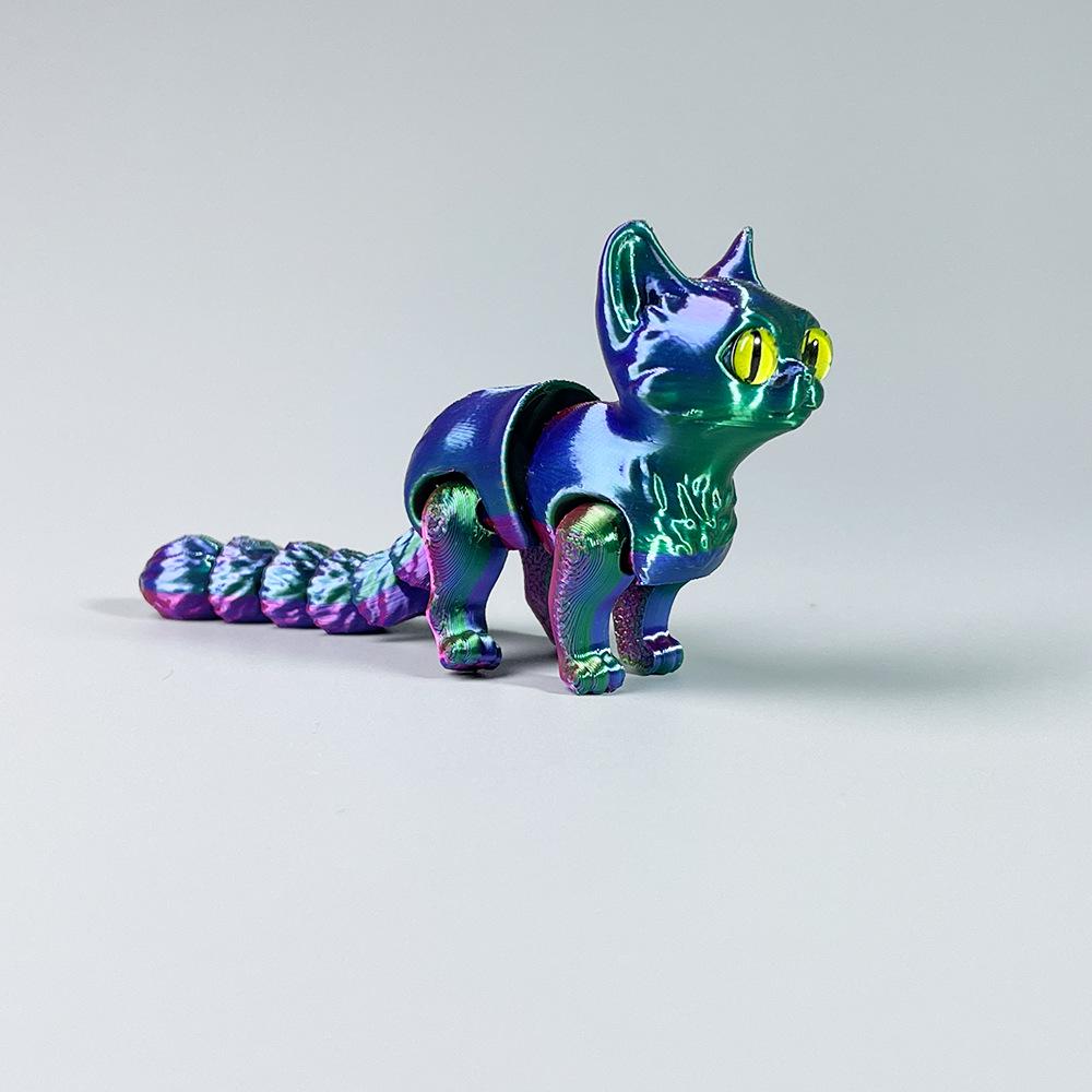 Rainbow Red Linen 3D Kitten Ornament with Movable Tail