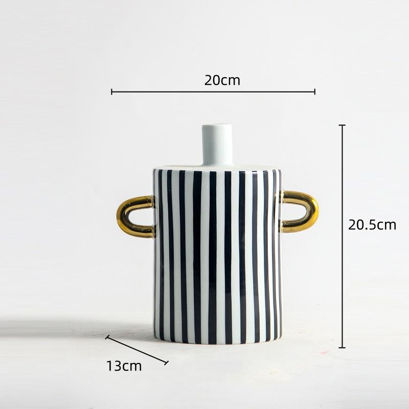 Керамическая ваза Черно-белые точки Геометрические узоры Керамические поделки Орнаменты Ваза для цветов Аксессуары для украшения дома