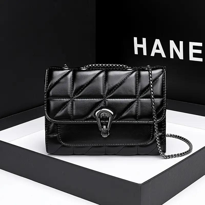 Elegant Diamond Lattice Crossbody Bag - Women s Versatile Small Square Shoulder Handbag чёрный
