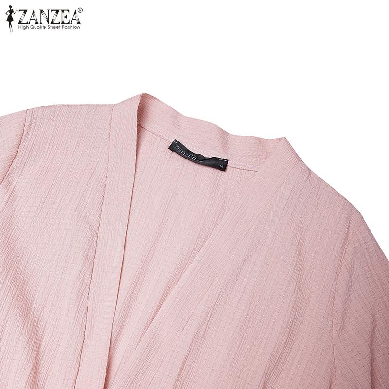 ZANZEA Women Casual V-Neck Solid Color Loose 3/4 Sleeve Cardigan Blouse