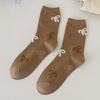 Socks Coffee Color Cute Bear Medium Tube Socks Season College Style Pure Cotton Bow Stacking Socks Women