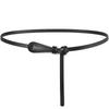 Fine Belt Women'S Leather Knotted Decorative Belt Black With Dress Sweater Waist Strap