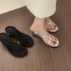 Fashion Genuine  Toe Strap Clip On Flip Flops Women 2025 Summer New Style with Thick Heel and Small Wedge Heel Sandals Slippers