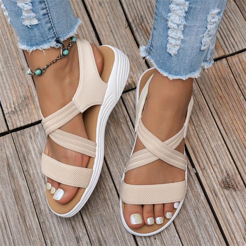 Casual sandals 22 summer thick-soled wedge heel fish mouth elastic band large size sandals