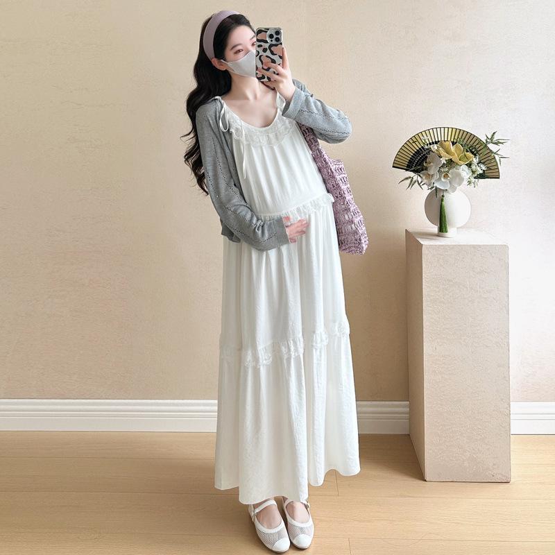 2026 Summer Sweet Maternity Chiffon Camisole Dress with Sun Protection Cardigan - Fashionable & Youthful Look for Moms 2XL