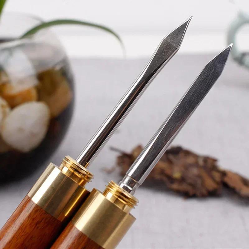 Sandalwood Tea Knife Tea Needles Pick With Wood Handle Puer Tea Tools Cone Needle Breaking Prying Brick Professional Tool