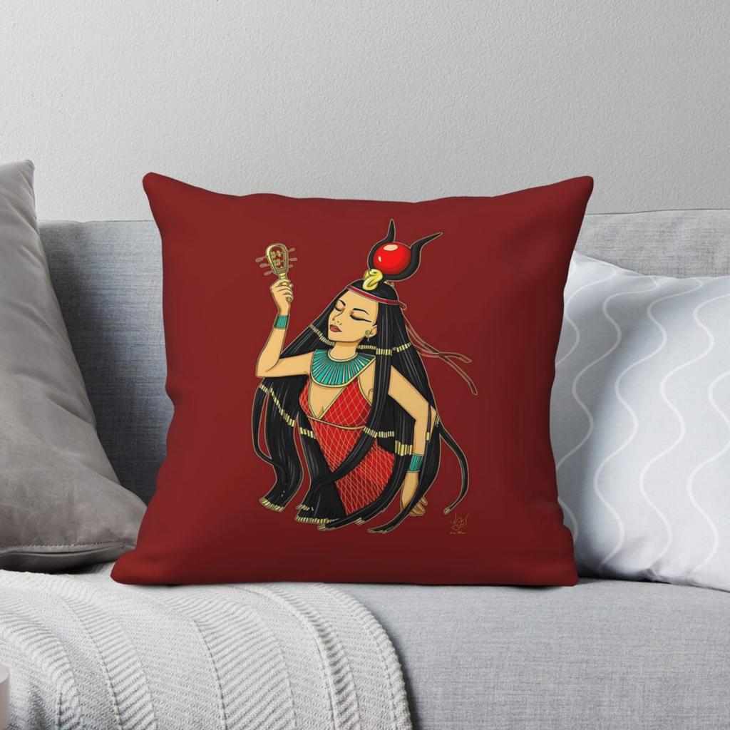 Hathor Egyptian Goddess Square Pillowcase Polyester Linen Velvet Printed Zip Decor Throw Pillow Case Home Cushion Case x