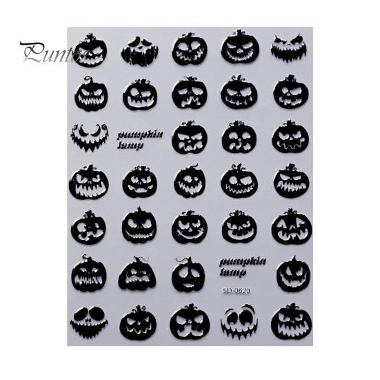 Easy Application Nail Wraps Halloween 3D Embossed Stickers, Skeleton Hand Pumpkin Spider Bat Fingertip Art Decals, Gothic Manicure Decoration