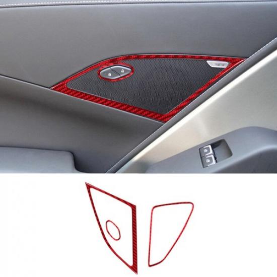 3x Red Carbon Fiber Car Inner Door Speaker Frame Cover For Corvette C7 14-19
