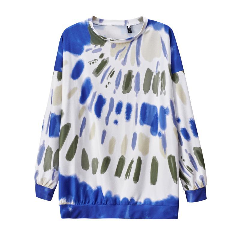 Women's Tie-Dye Long Sleeve Hoodie: Autumn/Winter Loose Fit with Round Neck