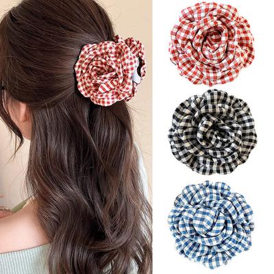 Elegante Karoblumen-Klaue Mode Pferdeschwanz-Haarnadeln Spangen Haiklammer Strand-Haarspange Für Damen Haarschmuck Neu