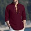 Men's Casual And Fashionable Cotton And Linen Solid Color Round-neck Long-sleeved