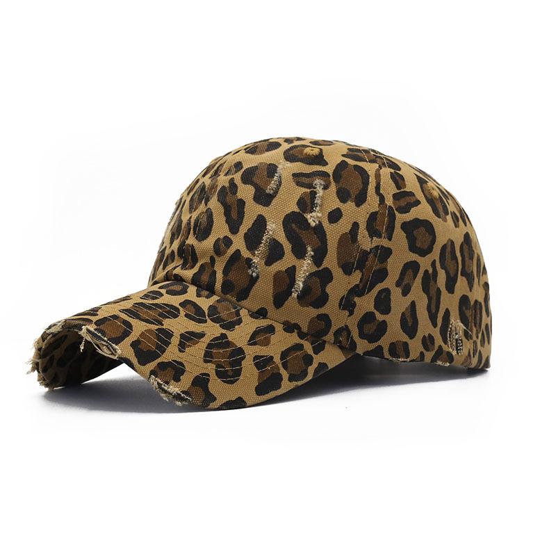 New ripped leopard print baseball cap women's fashion casual sunshade cap foreign gas leopard print hat