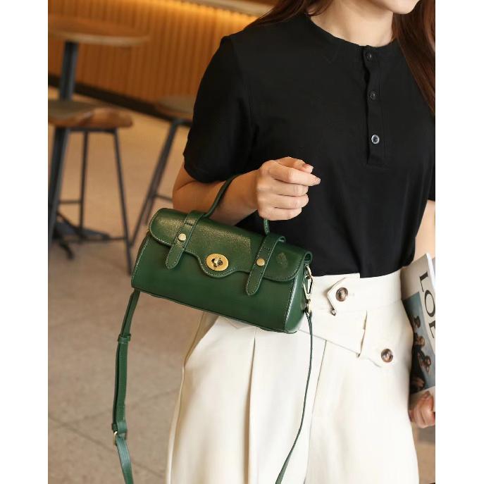 Summer trendy genuine leather small bag for women, versatile casual baguette bag, textured vegetable-tanned top-layer cowhide women's crossbody bag