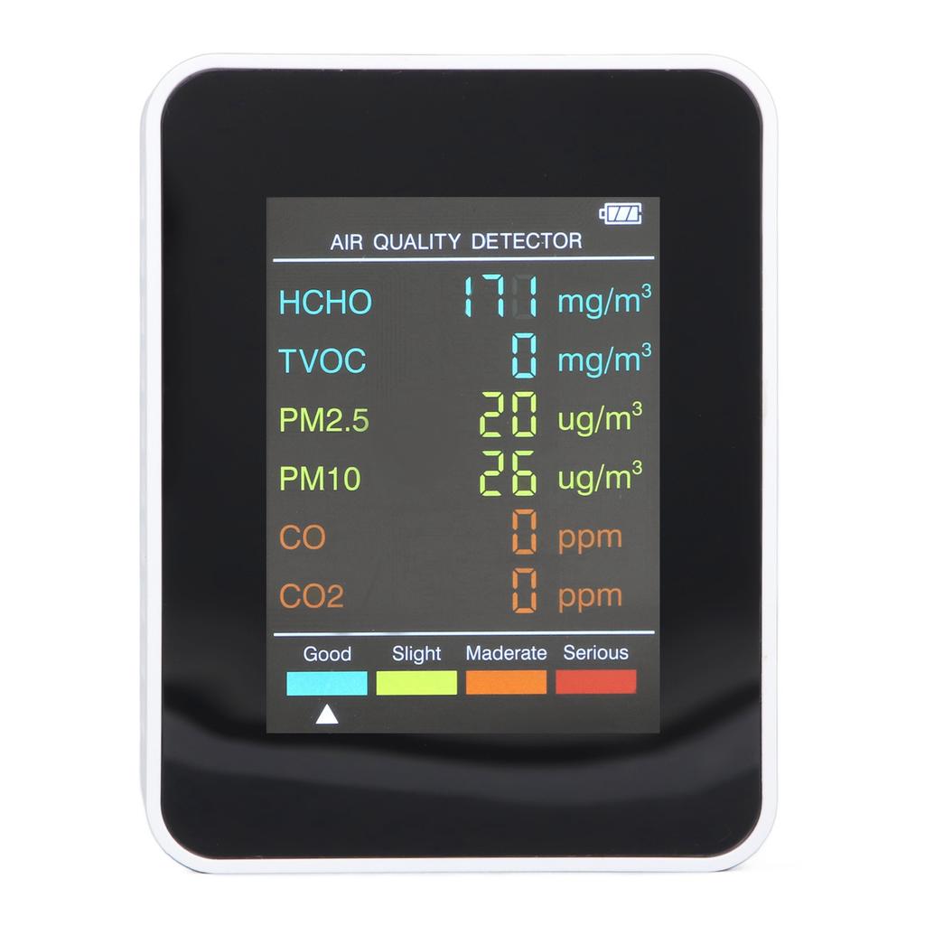 Air Quality Monitor Portable LCD Backlight Screen CO2 TVOC HCHO PM2.5 PM10 Detector with Alarm White