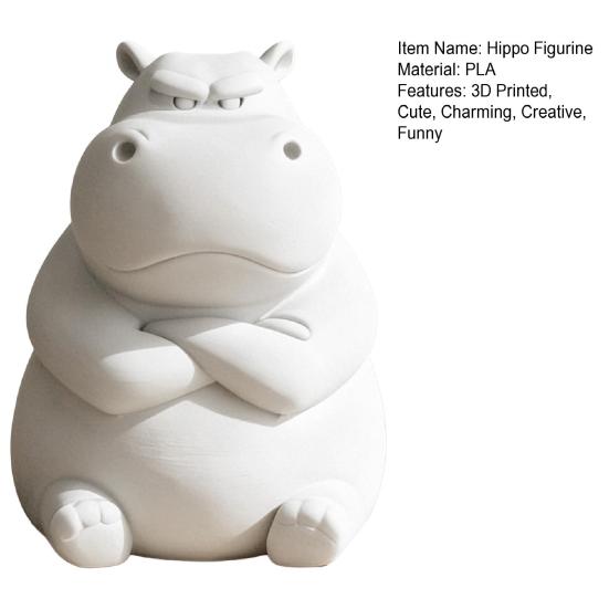 3D Printed Angry Little Hippo Figurine, Cute Mini Hippopotamus Statue, Funny Collectible Animal Ornament for Home Living Room, Office Desktop Decor