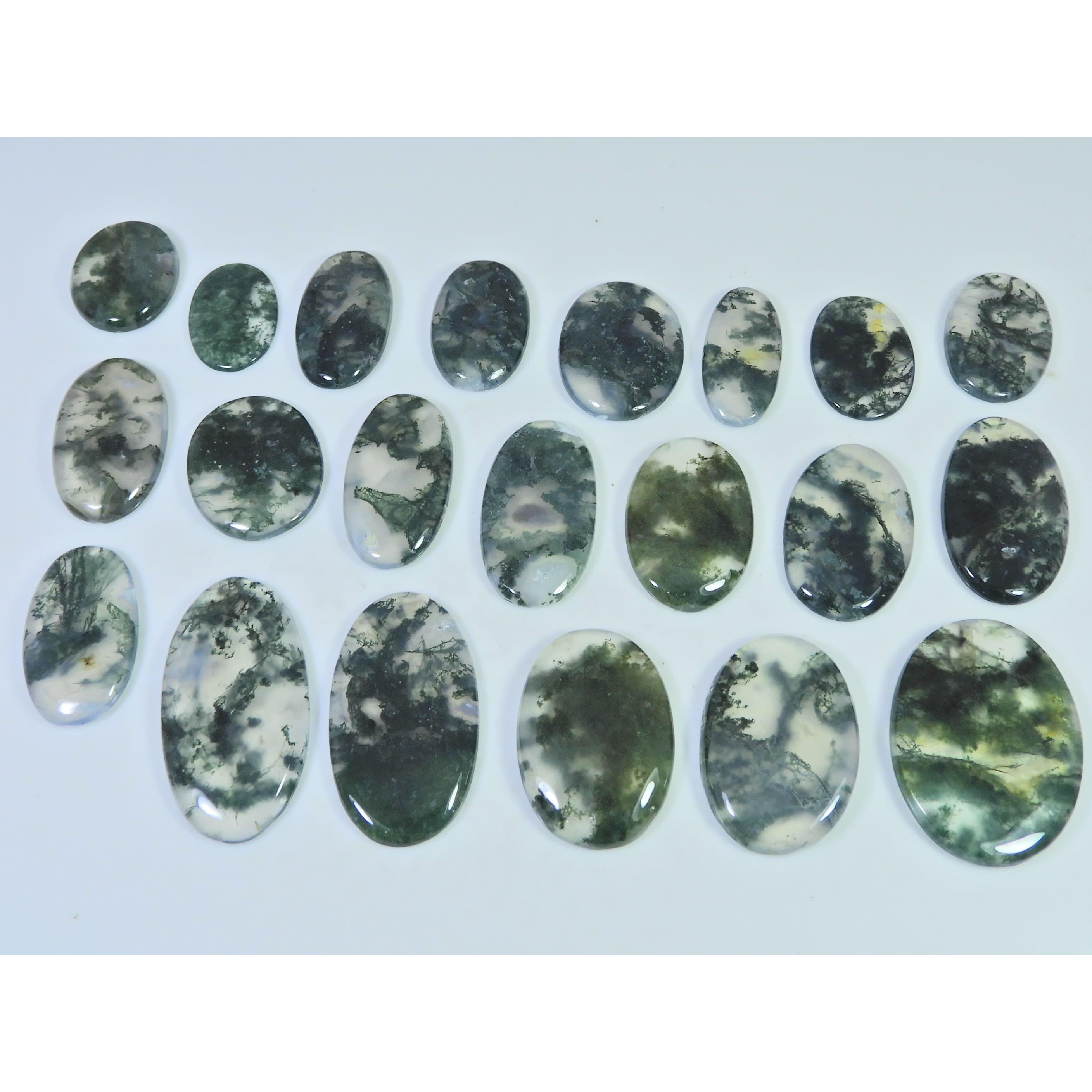 323Cts. Natural Moss Agate Opal Oval Cabachon Loose Gemstone 21 Pcs Lot C-2659