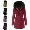 Warm Fluffy Winter Jacket Medium Long Hooded Collar Parker Coat Cotton Zipper Coat