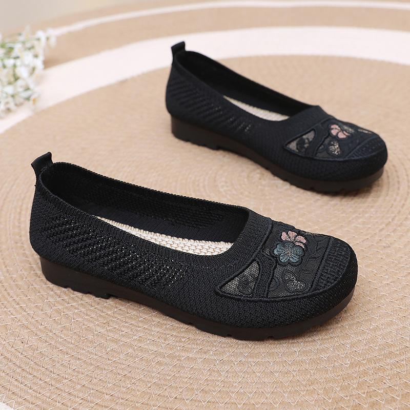 

Новые летние дышащие туфли-сеточки с вышивкой, с мелким вырезом, в китайском стиле, обувь для мамы, легкие и удобные туфли Дуду 35 чёрный