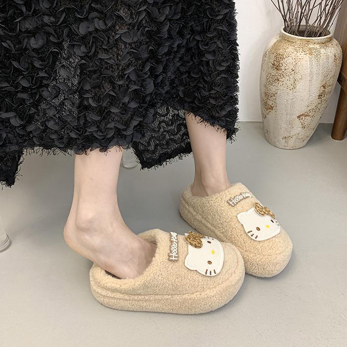 Kätzchen Dicksohlige Lässige Flauschige Hausschuhe Damen Wintermode Niedliche und Verspielte Cartoon Vielseitige Baumwollhausschuhe