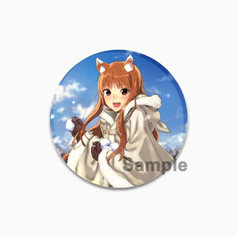 32/44/58mm 58mm Kurafuto Rorensu Horo Badge Cute Anime Wolf Brooches Handmade Platic Lapel Pin for Clothes Hat Backpack Jewelry Accessories