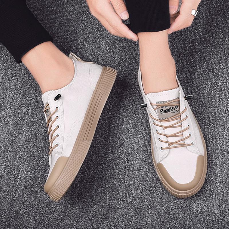 Men Canvas Sneakers Low-top Platform Vulcanized Shoes for Men Breathable Fabric Loafers Trendy Lace-up Comfortable Walking Shoe