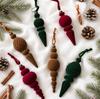 Retro Conical Christmas Ball Ornament - Flocked Tree Decoration 