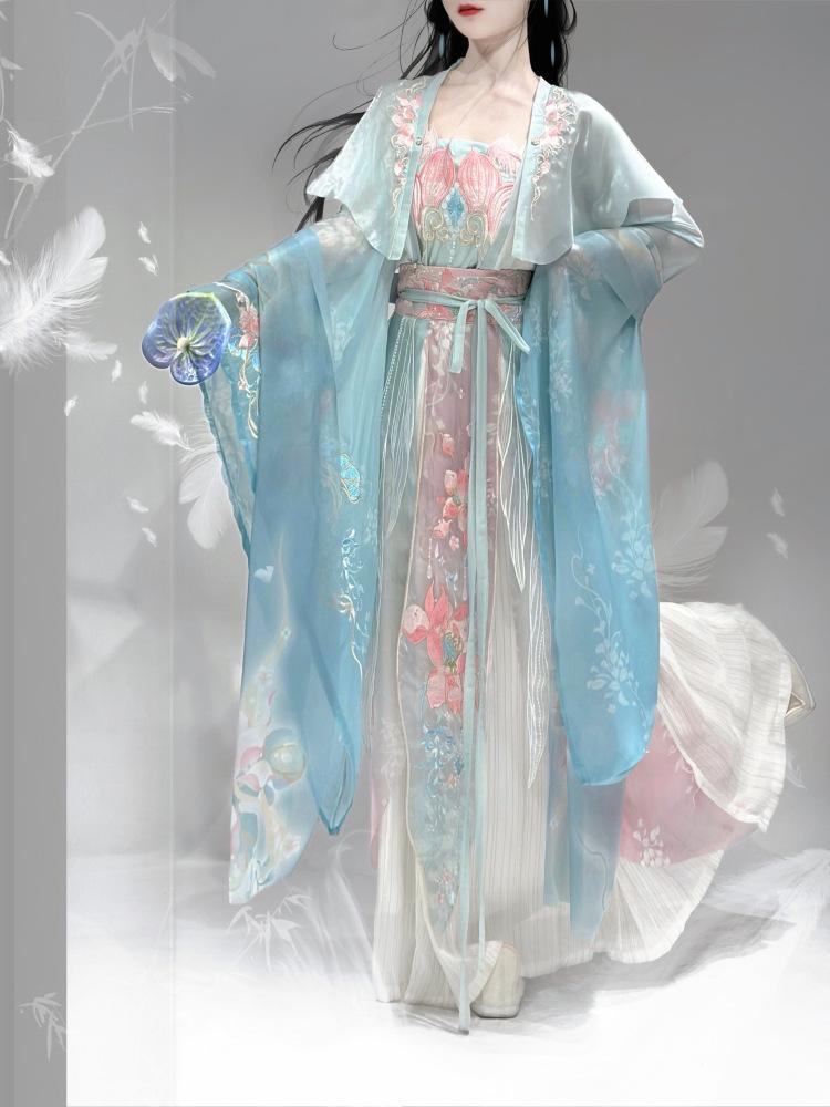 Lotus Rhythm Wei Jin Hanfu: Embroidered 5-Piece Set for Spring, Summer, Autumn