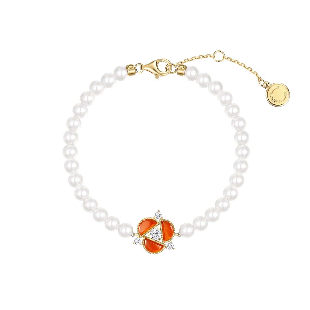 

[FANCIME] Bracelet for Women - Rose Design [moonlight Rose] Carnelian Rose Motif Flower Shell Pearl Zirconia Sterling Silver 925 Beads - Perfect for