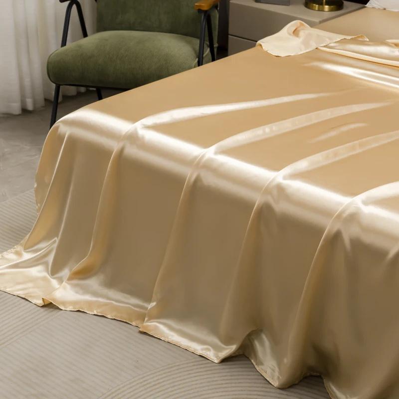 Satin Sheet and Pillowcase Set Smooth Bed Sheet Sets for Summer Satin Silk Flat Sheet With Pillowcase Includes Flat Sheet