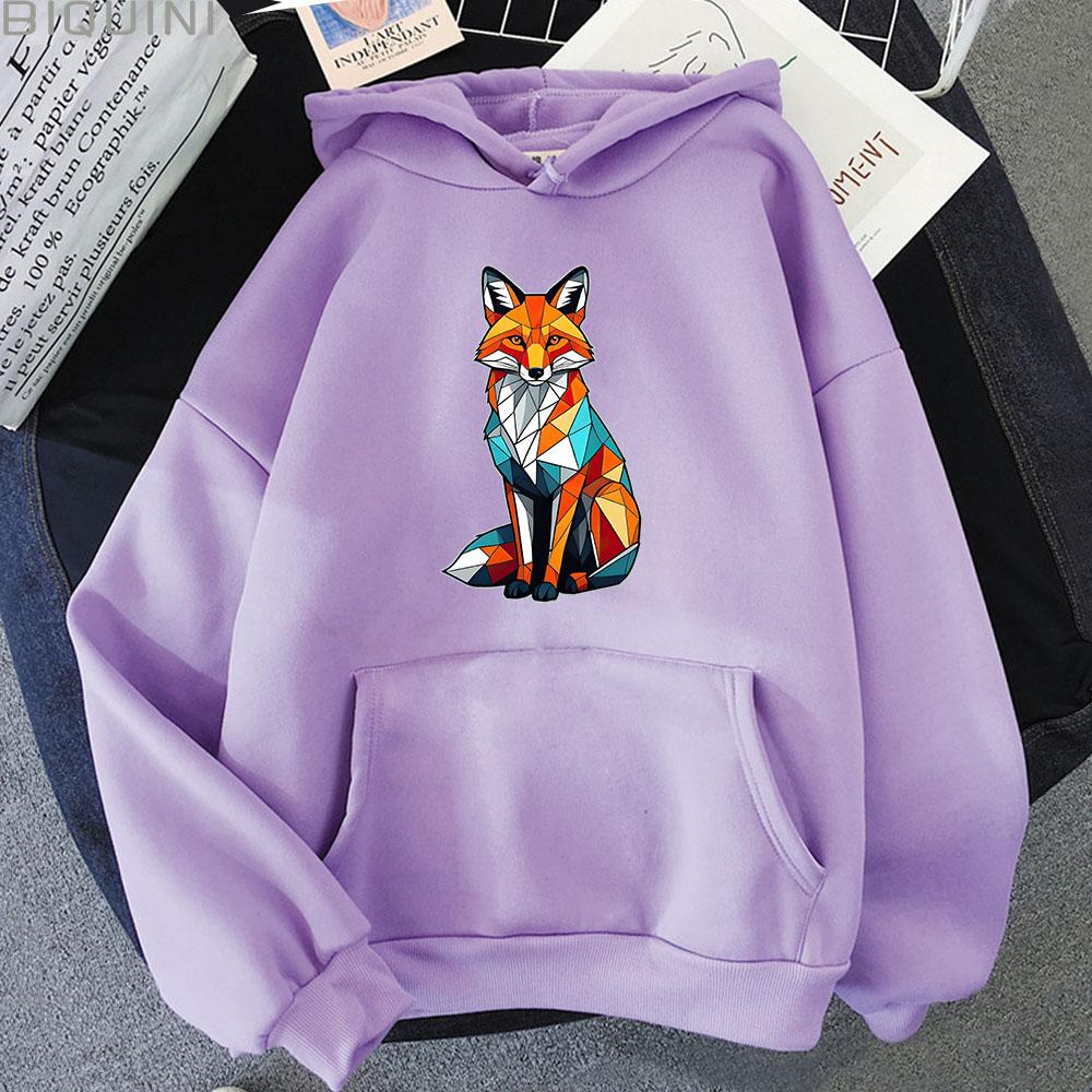 Rainbow Fox Printed Hoodie Cartoon Print Velvet Casual Long Sleeved Sweatshirt Men Women Clothing Moletom Fashionable Clothing