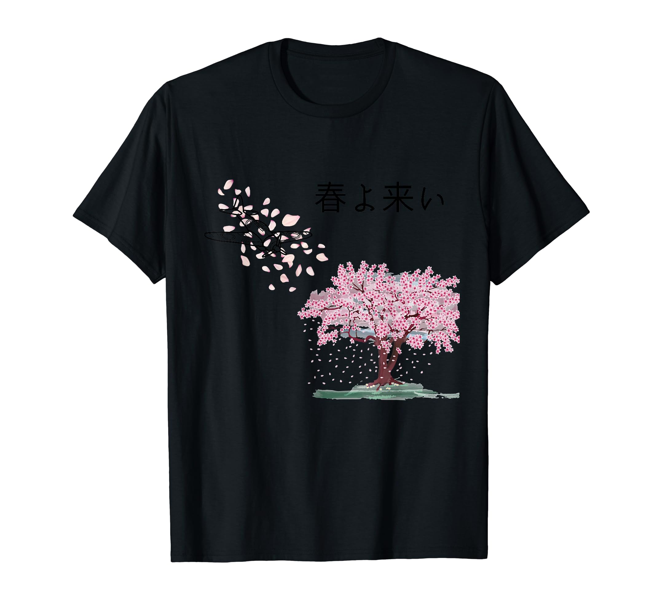 

Short sleeve summer clothes cherry blossom airplane spring T-shirt чорний