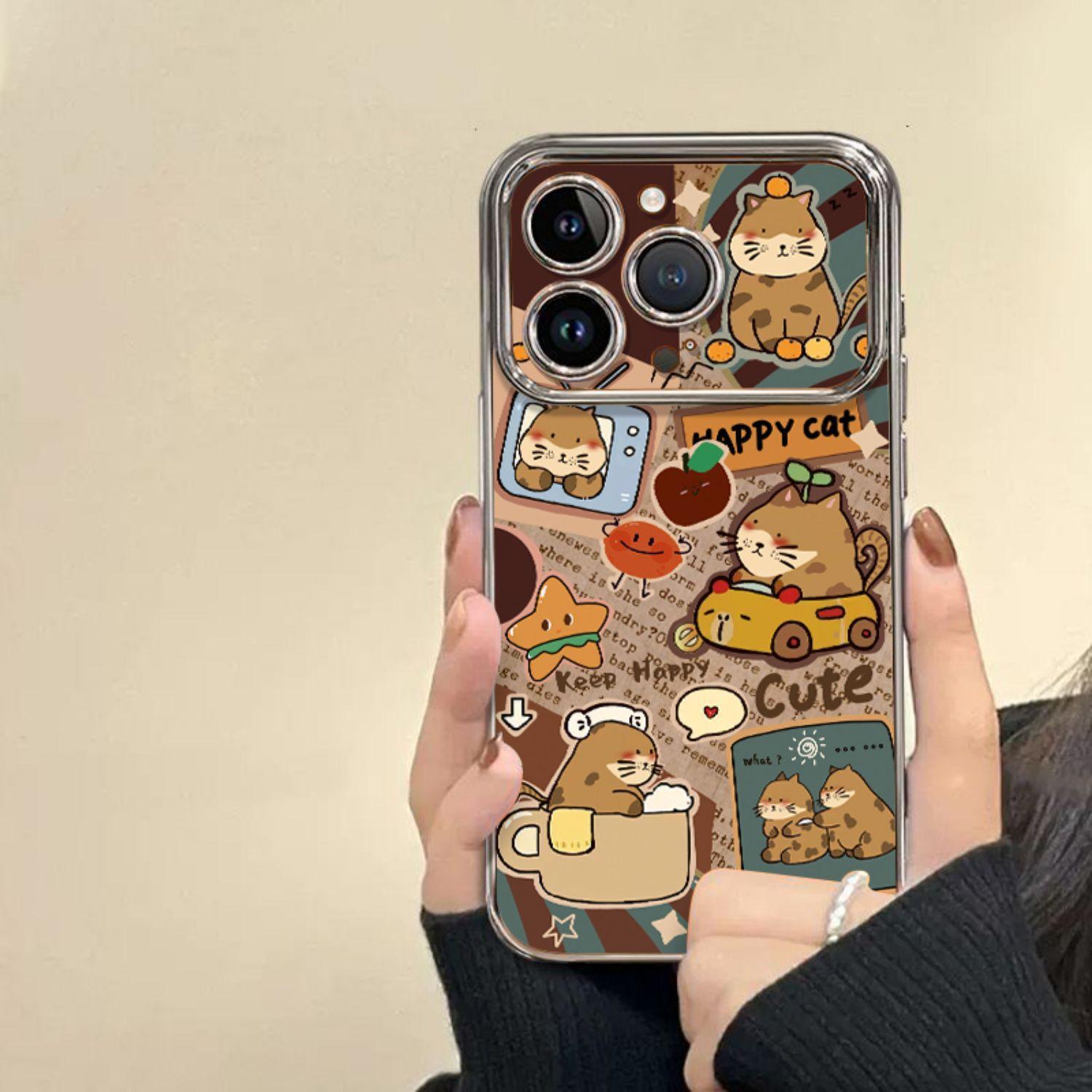 Забавный кот для чехла для телефона Apple 16promax Новый 15promax Мультяшный 14plus Гальваническое покрытие 13 For  Apple 16E