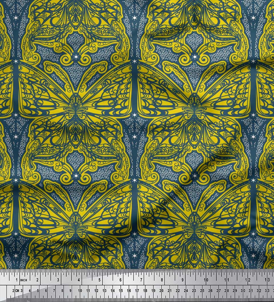 

Японська креп-атласна тканина Soimoi у крапку та художній принт із метеликами на метри 42 дюйми 42 Inch Wide - Poly Crepe жовтий