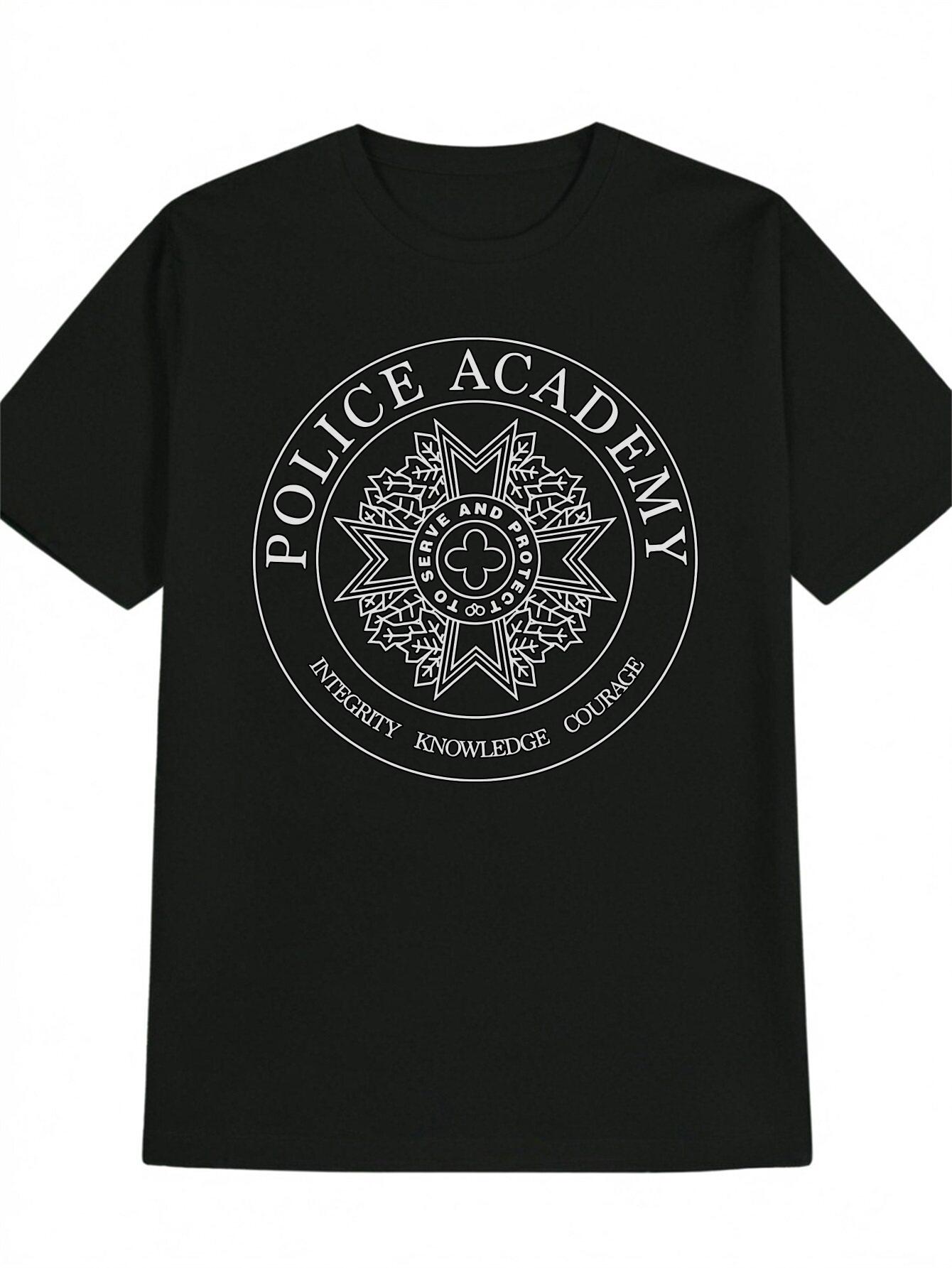 Casual Versatile Round Neck T-shirt with POLICE ACADEMY Print S