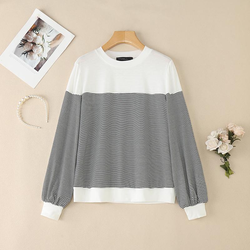 ZANZEA Women Casual Round Neck Long Sleeve Stripe Blouse