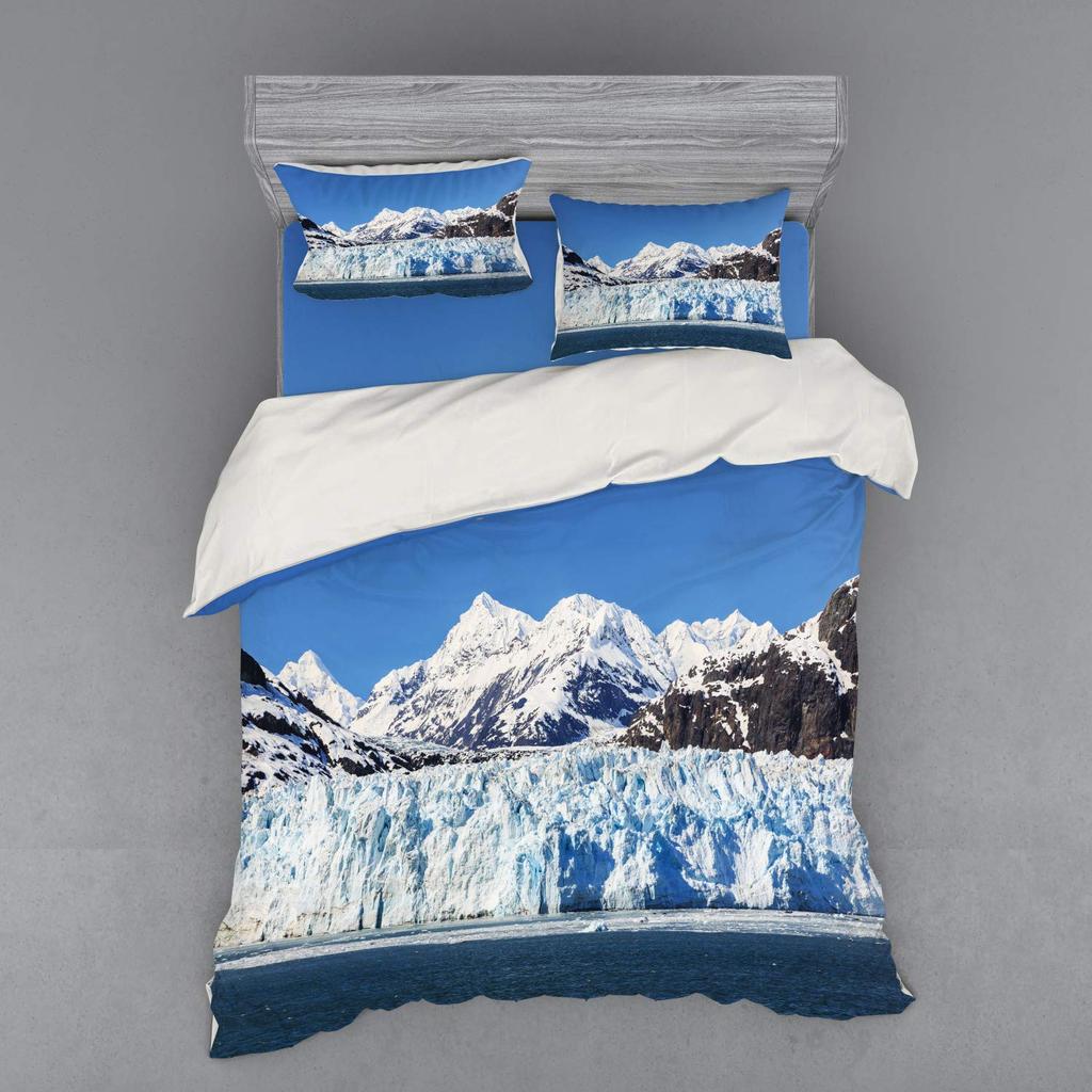 Glacier Duvet Cover Sets for Kids Teens Queen Quilt Covers Lightweight Down Bedroom Decor 2 Pillowcases 1 Duvet Cover No Quilt