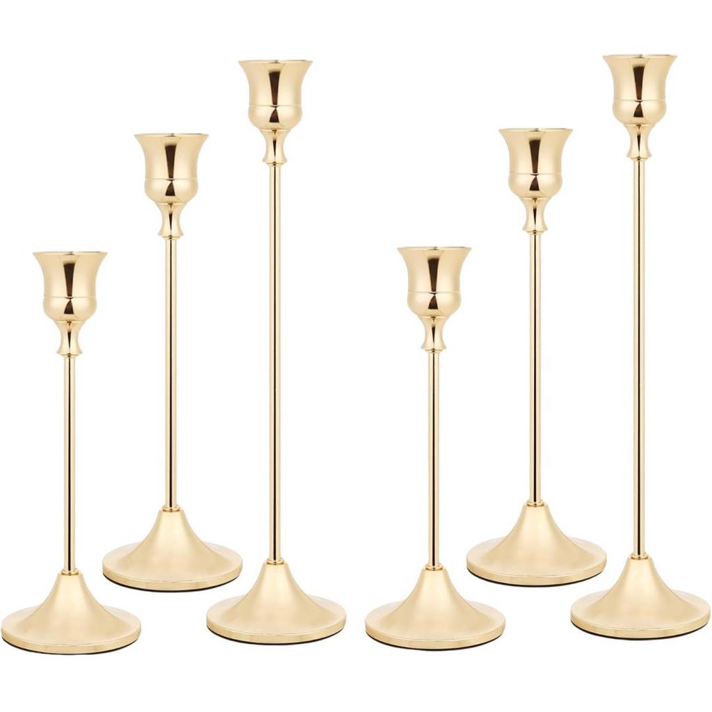 Set of 6 Elegant Bronze European Candle Holders for Romantic Tabletop Wedding and Dinner Decor