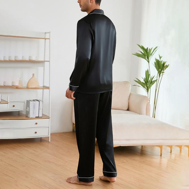 Herren Pyjama Set Herbst Satin Langarm Revers Hemd Hose Nachtwäsche 2 Stück Mann Home Kleidung Pyjama Pijama Loungewear Sets