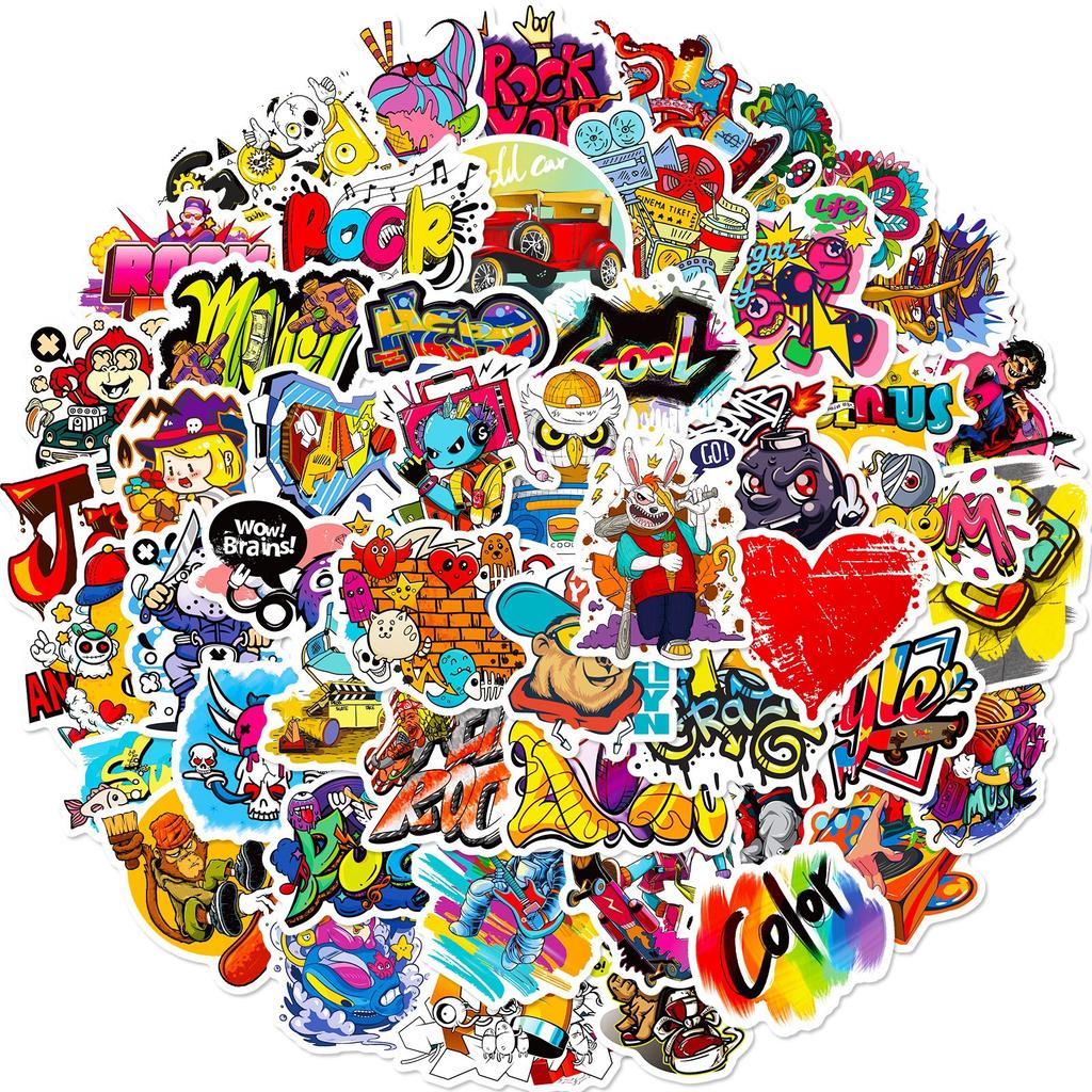 50 Street Graffiti Series Stickers, Funny Suitcase Helmet Notebook Personalized Guitar Stickers