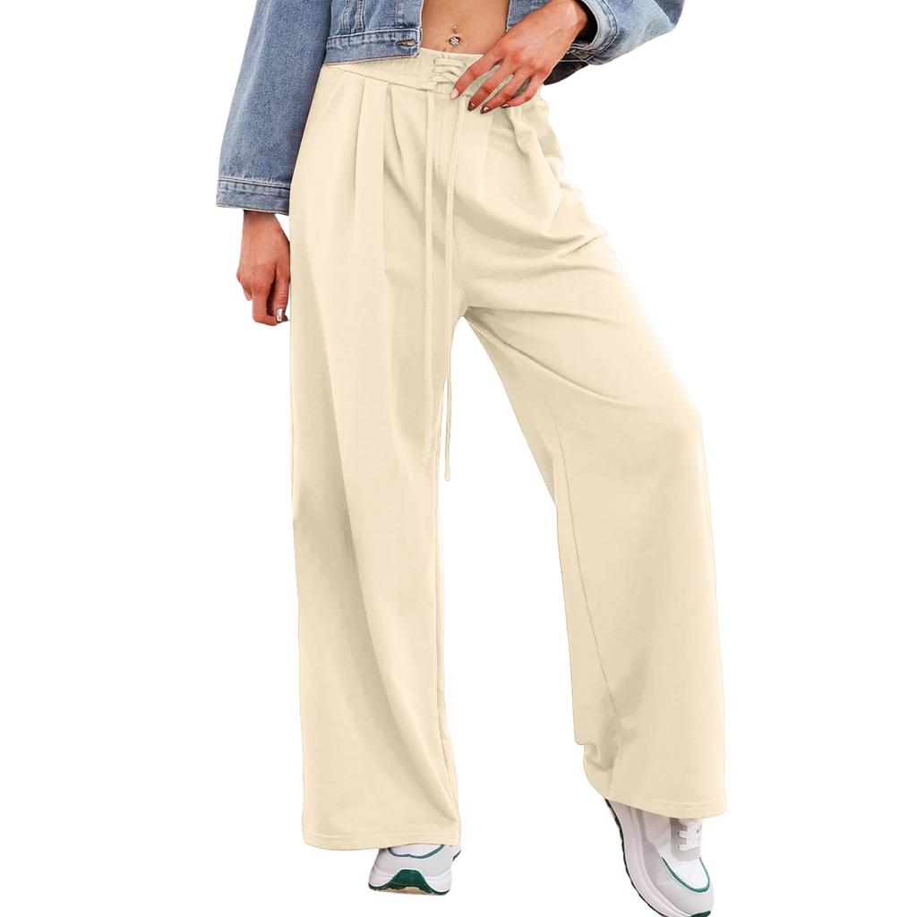 Women's Casual Relaxed-Fit Design Drawstring Waist Elastic Trousers