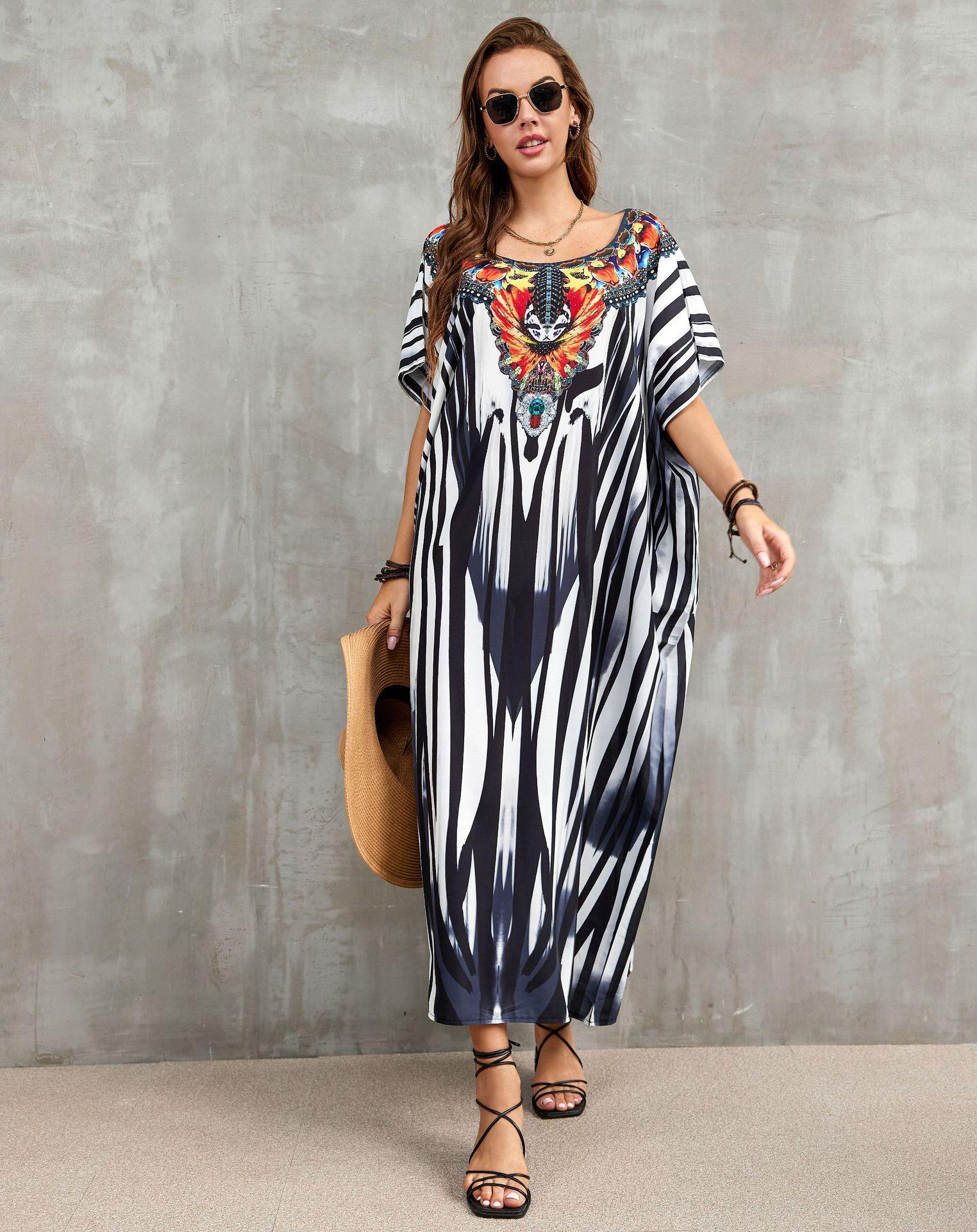 

Печатный полиэстеровый халат с круглым вырезом: Праздничный повседневный пляжный купальник-накидка, 7 цветов. One Size