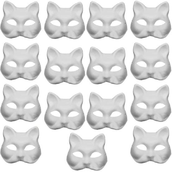 15 szt. Kot Biały Papier Pusty DIY Halloween Ręcznie Malowana Twarz Osobowość Maskaradowa Zestaw Masek