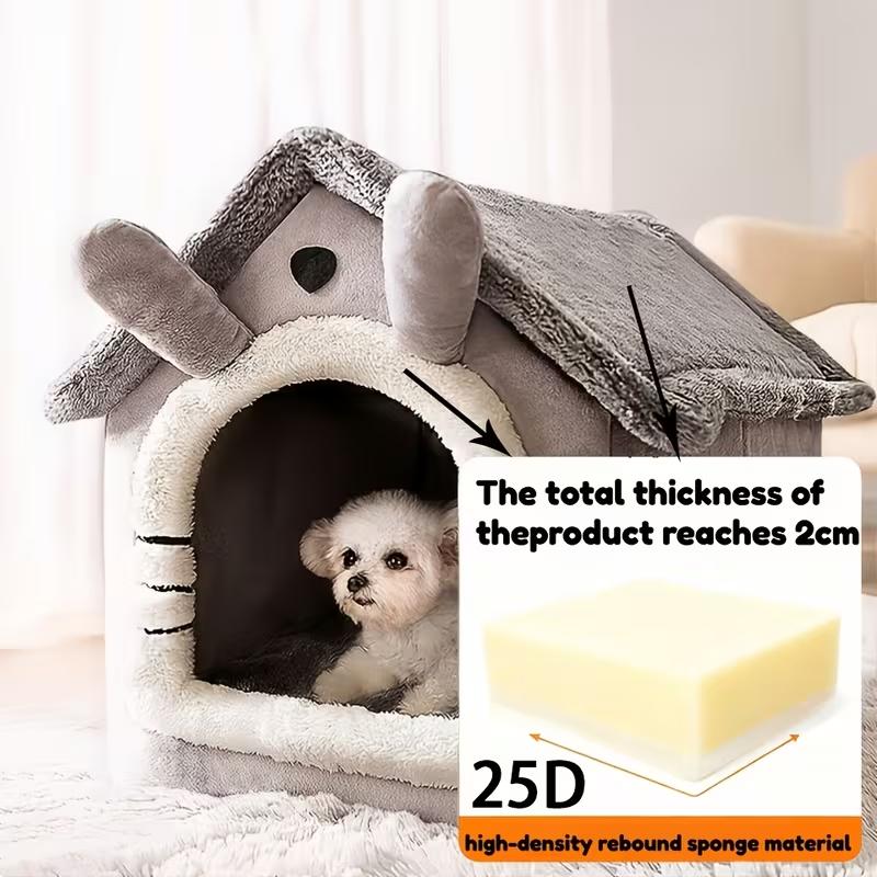 Cozy Pet House for Indoor Cats and Small Dogs, Removable Washable Pet Bed House with Soft Cushion, Warm Winter Pet Sleeping Nest