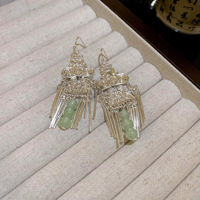 

Винтажные этнические серьги-кисточки с бусинами и цветами из имитации серебра для женщин - Шикарный геометрический дизайн