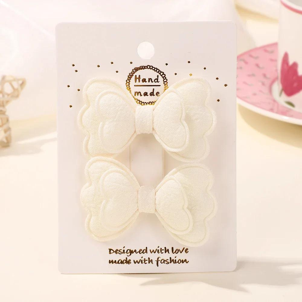 2Pcs Candy Colored Hair Clip Se Double Layered Bow Cute Bangs HairPin Cotton Safe Children's T for Girls Hair Accessories